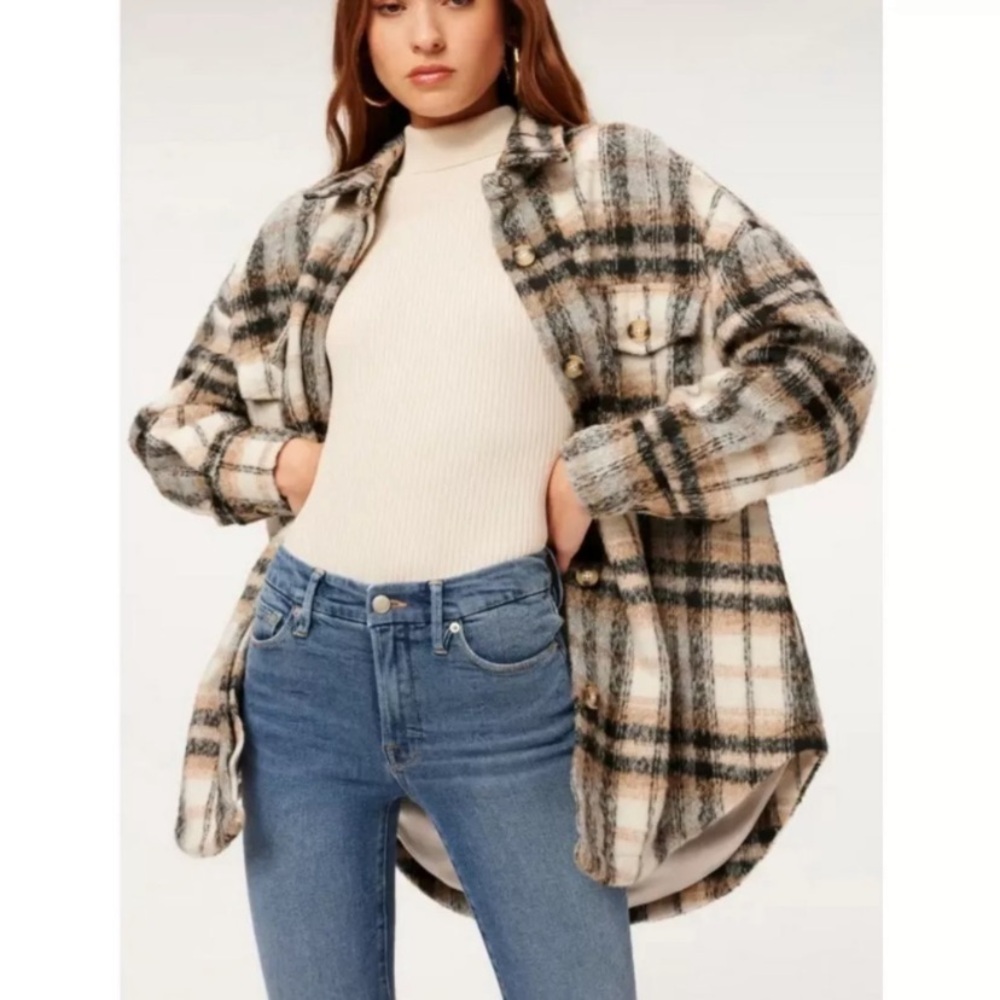 NEW Good American Gray and Cream Plaid Shacket Coat Size 2XL 3XL - Picture 2 of 10